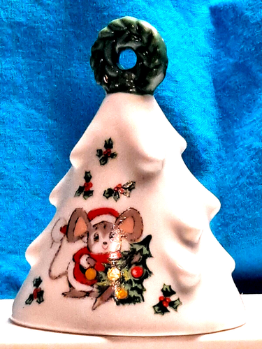 3 Vintage LEFTON Christmas Bells Mice Christmas Tree Holly Berries 3.25" Ceramic - Bild 11 von 12