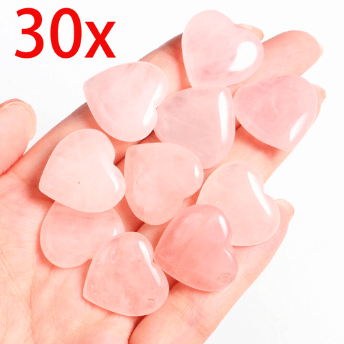 30x Natural Pink Rose Quartz Crystal Carved Heart Shaped Healing Love Gemstone - Picture 2 of 3