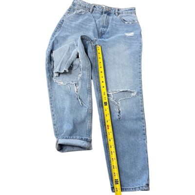 ZARA HIGH RISE BUSTED KNEE HEAVILY DISTRESSED MOM JEANS SIZE