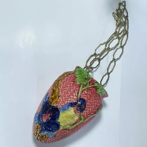 antique majolica pottery Hanging Planter Asian Decor Art Deco Maximalist