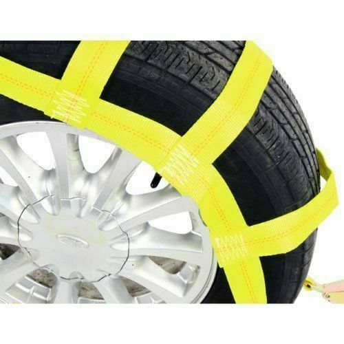 2x Car Dolly Wheel Net Tire Basket Tow Strap Twisted Snap Hook Heavy Duty Yell - Picture 2 of 8
