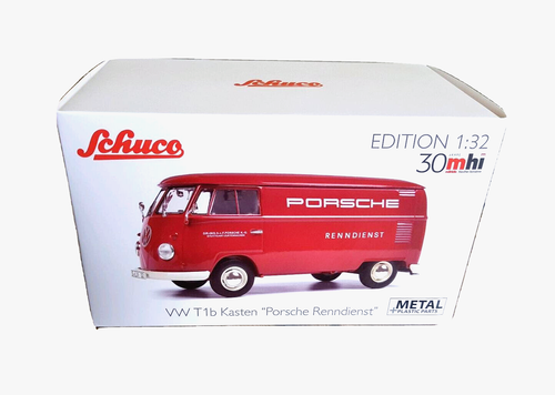SCHUCO 1:32 EDIZIONE VW T1 BUS SCATOLE PANNELLO VAN - SERVIZIO CORSE PORSCHE - IMBALLO ORIGINALE/MIB - Foto 5 di 7