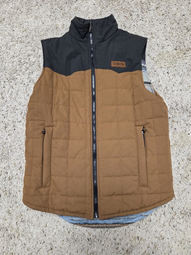 CINCH REVERSIBLE MENS QUILT LINED VEST SOUTHWESRTN STRIPED PRINT SZ S MULTICOLOR