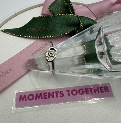 Pandora Sterling Silver 14K Gold Heart to Heart Ring 190927 56