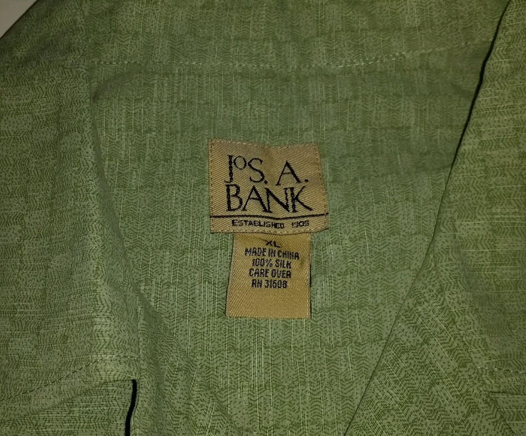Jos A Bank 100 Silk Camp Shirt Mens XL Lime Green Embroidered Palm