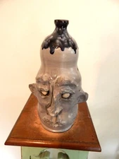 tim whitten face jug , pottery, folk art 10'' x7 ''