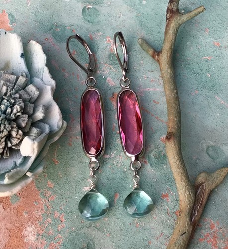 Tourmaline tone Silver Sundance charm handmade earrings Artisan Jewelry ... - Unique Silver Tone Decorative Earrings