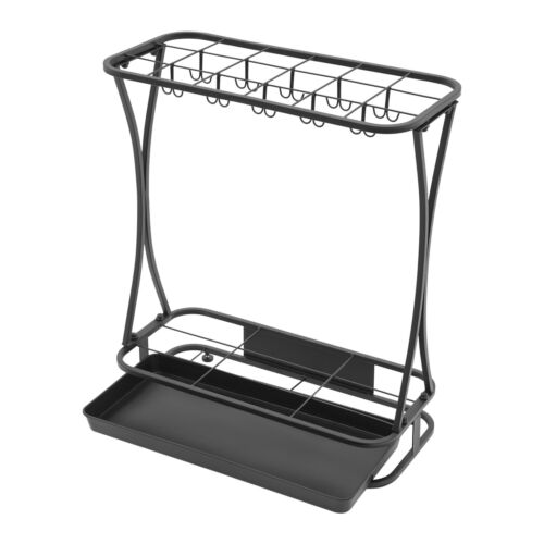Metall Schirmhalter Ständer Rack Organizer + Abtropfschale (18 Fächer 20 Haken) schwarz - Bild 7 von 24
