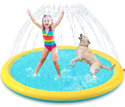 Kids Dog Splash Pad Sprinkler - 59in - Non Slip Pool Summer Outdoor Water Toys