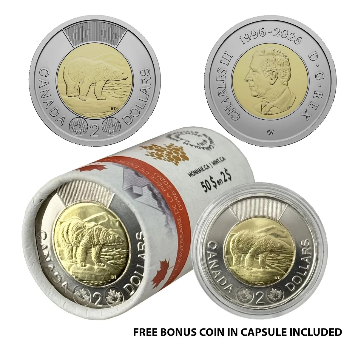 Uncirculated Uncertified Ungraded Canadian Two Dollar Coins