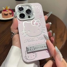 Funda de teléfono HelloKitty rosa de lujo con soporte para iPhone 17 16 15 14 13 12 11 P