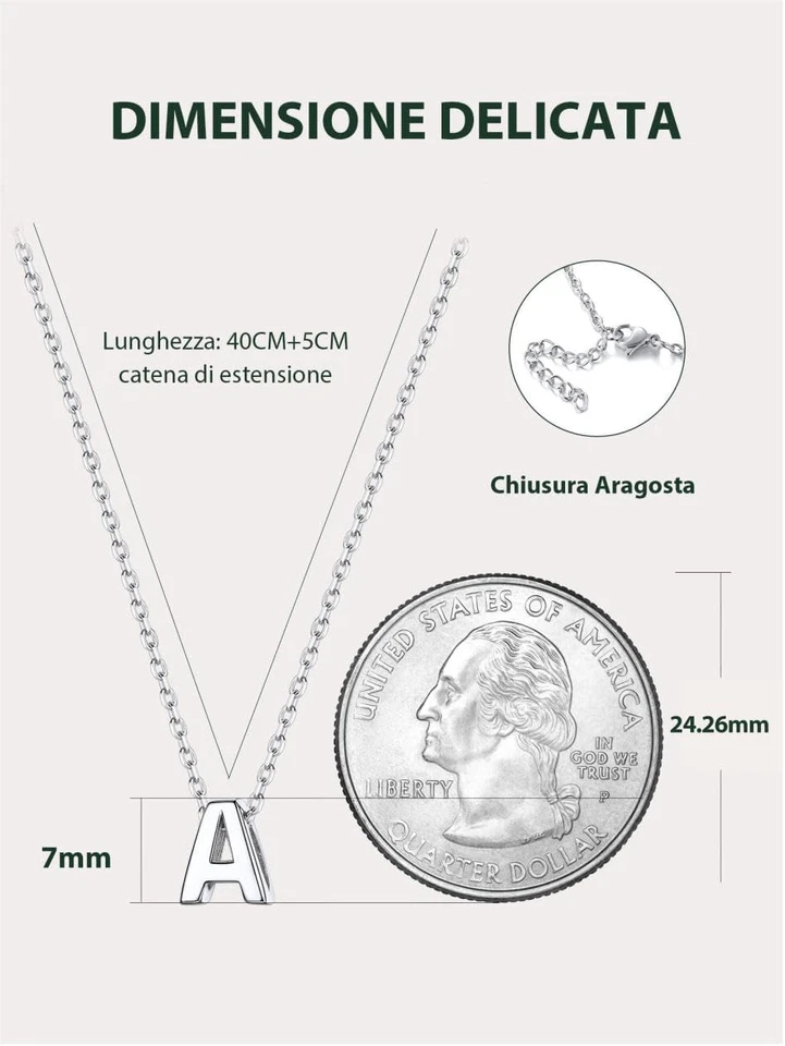 Collana Argento 925 Donna in Oro Bianco, Collana Donna Argento Oro Con 26 Inizia - Immagine 4 di 4