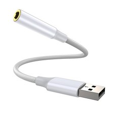 USB to Aux Cable External Stereo Sound Card.USB 1Pack 4 inch, White