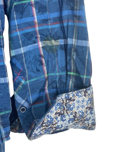 Robert Graham Herren Classic Fit Hemd blau kariert mit Blumenmuster Flip Cuff - Bild 8 von 8