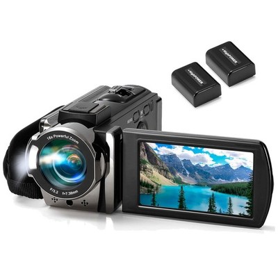 Video Camera Camcorder with 2 Batteries - Black