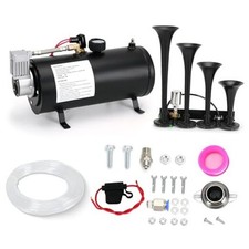 150DB Train Horns Kit 12V 150PSI 0.8 Gal Tank 12V w/Black 4 Single Row Trumpet