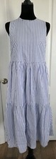 NWT J. Crew Womens Sleeveless Cotton Poplin Tiered Mini Dress Blue Stripe-Size 2