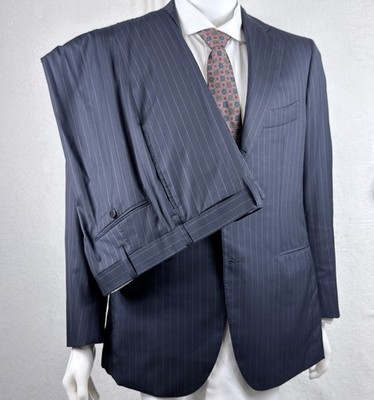 Cesare Attolini Summer Wt Suit Navy Lt Blue Pinstripe Silk Wool 53IT 43US NWOT