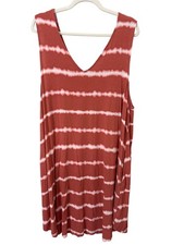 Maurices 24/7 Shift Dress Plus Size 3X Sleeveless V Neck Striped Tie Dye Peach