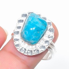 Natural Blue Turquoise Gemstone 925 Sterling Silver Jewelry Ring Size 8.5 US 