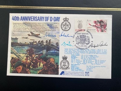 JOHNNIE JOHNSON ACE signiertes D-Day Cover - KOMPLETTSATZ mit Karte & Bios - Nr. 90