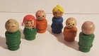 VINTAGE FISHER PRICE LITTLE PEOPLE TOY WOOD BASE LOT/6 WOODEN GIRLS & BOYS