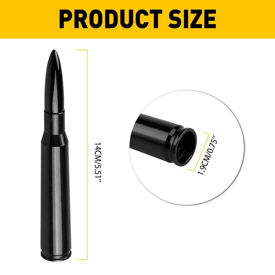 5.5" 50 Cal Car Bullet Antenna For Ford F150 F250 F350 Super Duty Truck Black - Image 2 of 4