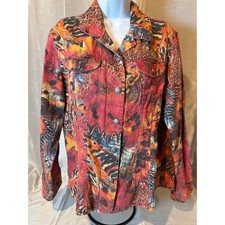 Chicos Design Women's Linen Cotton Abstract Print Denim Jacket Size 2