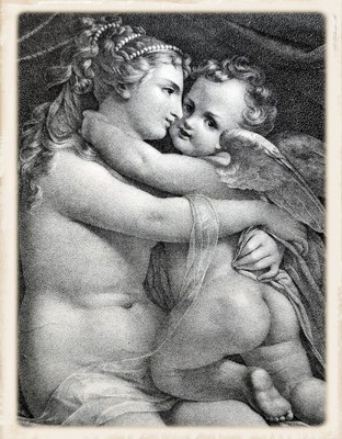 Venus und Amor prächtige grossformatige Lithographie Original von 1829