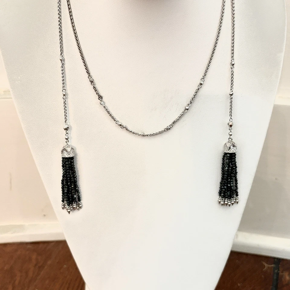 Kendra Scott Monique Lariat Collar Borla Capas Plata Negro Perla Cuentas Foto 2 de 4