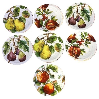 Pier 1 Retired Verona 9'' Salad Plates 2-Pomegranate 2-Figs 2-Pears 1-Apple-Set 7