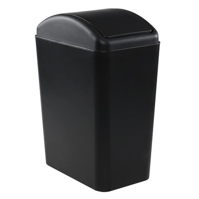 16 Liter Black Plastic Garbage Can Waste Bin with Durable Swing Lid Design