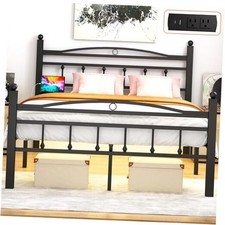 Size Bed Frame with Headboard,Metal Platform Bed Frame with Charging Full Black