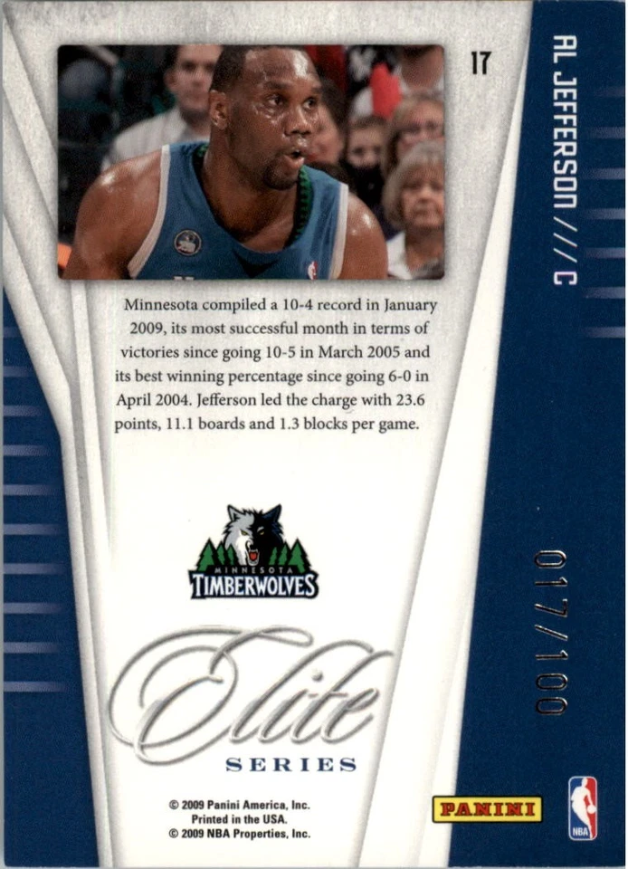 2009-10 Donruss Elite Series Gold #17 Al Jefferson 017/100 - NM-MT - Image 2 of 2