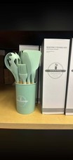 Green 12pc Heat Resistant Silicone Cooking Utensil Set w/ Wood Handles  Holder