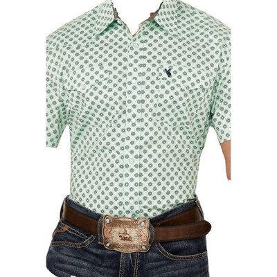 RCCO Rodeo Western Floral Pearl Snap Shirt Mens XL Pockets Green Rodeo Floral