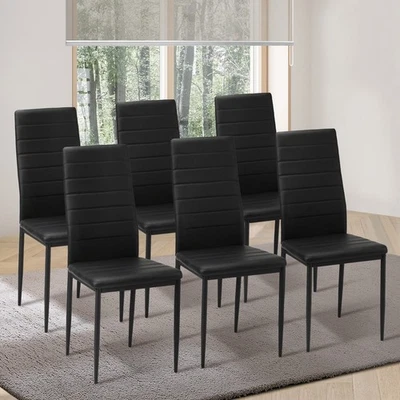 Oikiture 6PCS Dining Chairs High-Back Kitchen Chair Padded Faux Leather Black - image 1 of 4