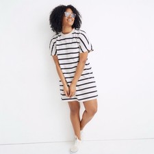 Madewell Tomboy Pocket Tee Shirt Dress Ivory Collegiate Stripes Women XS AJ551
