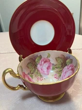 AYNSLEY 4 PINK CABBAGE ROSES DESIGN   - TEA CUP & SAUCER SET