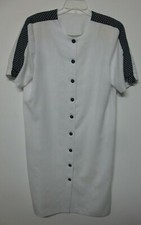 Vintage Sheath Dress White/Black Button Down Dress MOD Retro Women's Size M