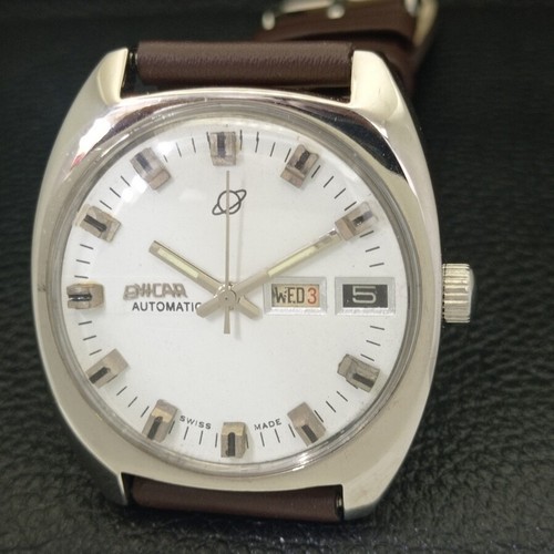 SWISS ENICAR AUTOMATIC 167 MENS DAY&DATE WHITE DIAL WATCH a430114-a - Picture 3 of 10