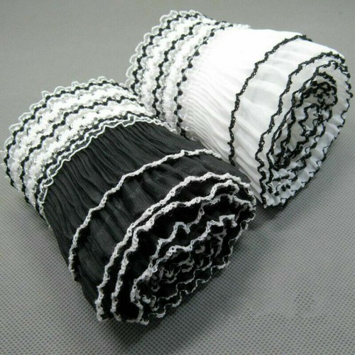 Elastic Lace Mesh Trimming Ruffle Frilly Double Layer Wrinkl Chiffon Edging Sew - Picture 5 of 12