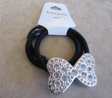 Silver Bow Rhinestone Crystal Hair Ponytail Holder