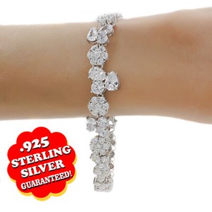 Authentic 14K White Gold Plated Pear & Round Shape Diamond in Bracelet 7"