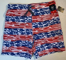 NEW SPEEDO Blue Red Flag Swim Trunks Shorts XL X Large Mesh Elastic Waist Pants