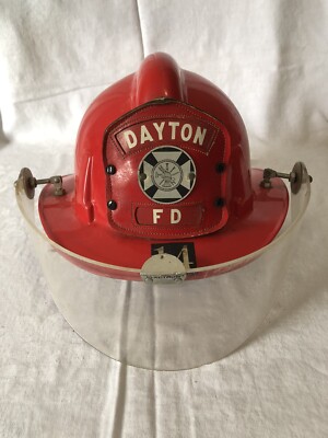 VINTAGE PLASTIC MSA RED FIRE HELMET ~ DAYTON FD #14