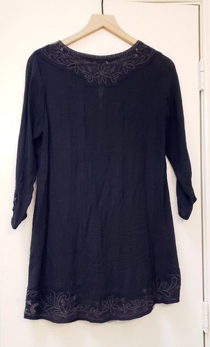 Anthropologie Monoreno Blouse Top Womens Size S Embroidered Black Linen Boho - Picture 2 of 5