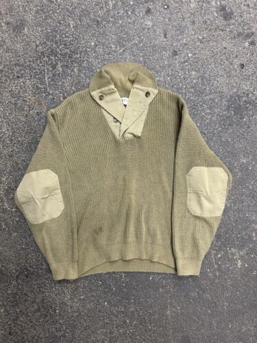 Orvis Cable Knit Fisherman Sweater Size Extra Large L Green Henley Style Neck