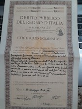 1943 DEBITO PUBBLICO DEL REGNO D'ITALIA - CERTIFICATO NOMINATIVO VEDI