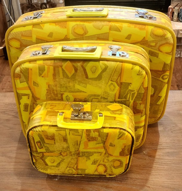 Vintage Floral Suitcases Luggage 3 pc Set Vinyl Retro Travel Whimsical Geometric Vintage Floral Suitcases Luggage 3 pc Set Vinyl Retro Travel Whimsical Geometric